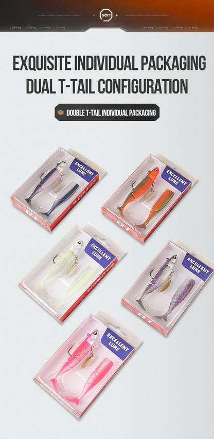 Iscas de Pesca TAIYU de Venda Quente 20g Jig Head T-tail Isca Macia de Silicone Wobbler Isca Colher Giratória de Metal para Pesca de Lúcio Truta Baixo