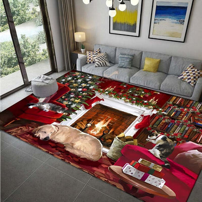 VIKAMA Red Festive Christmas Carpet Snowflake Bedroom Bedside Live Room Carpet Large Area Rugs for Living Room Home Decor