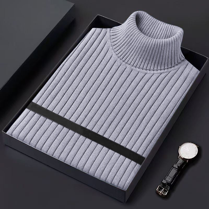 Autum Men's Slim Fit Pullover Sweaters Long Sleeve Turtleneck Sweater Casual Stripe Knitted Winter Warm Outdoor Streetwear