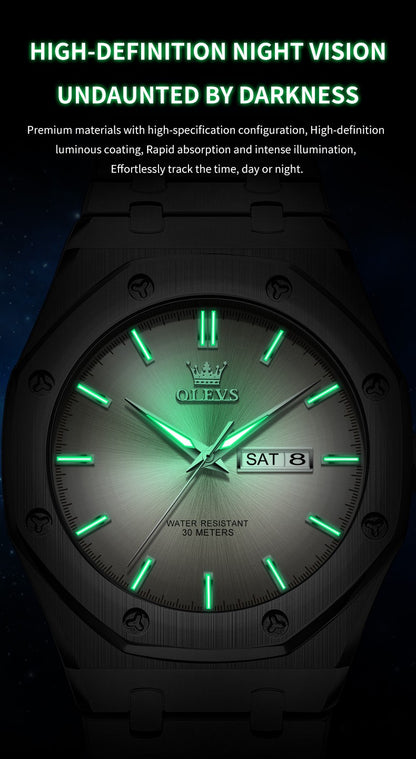 OLEVS Men's Watches Luxury Fashion Fine Steel Original Quartz Wristwatch for Man Waterproof Luminous Date Week Trend Dress 3726