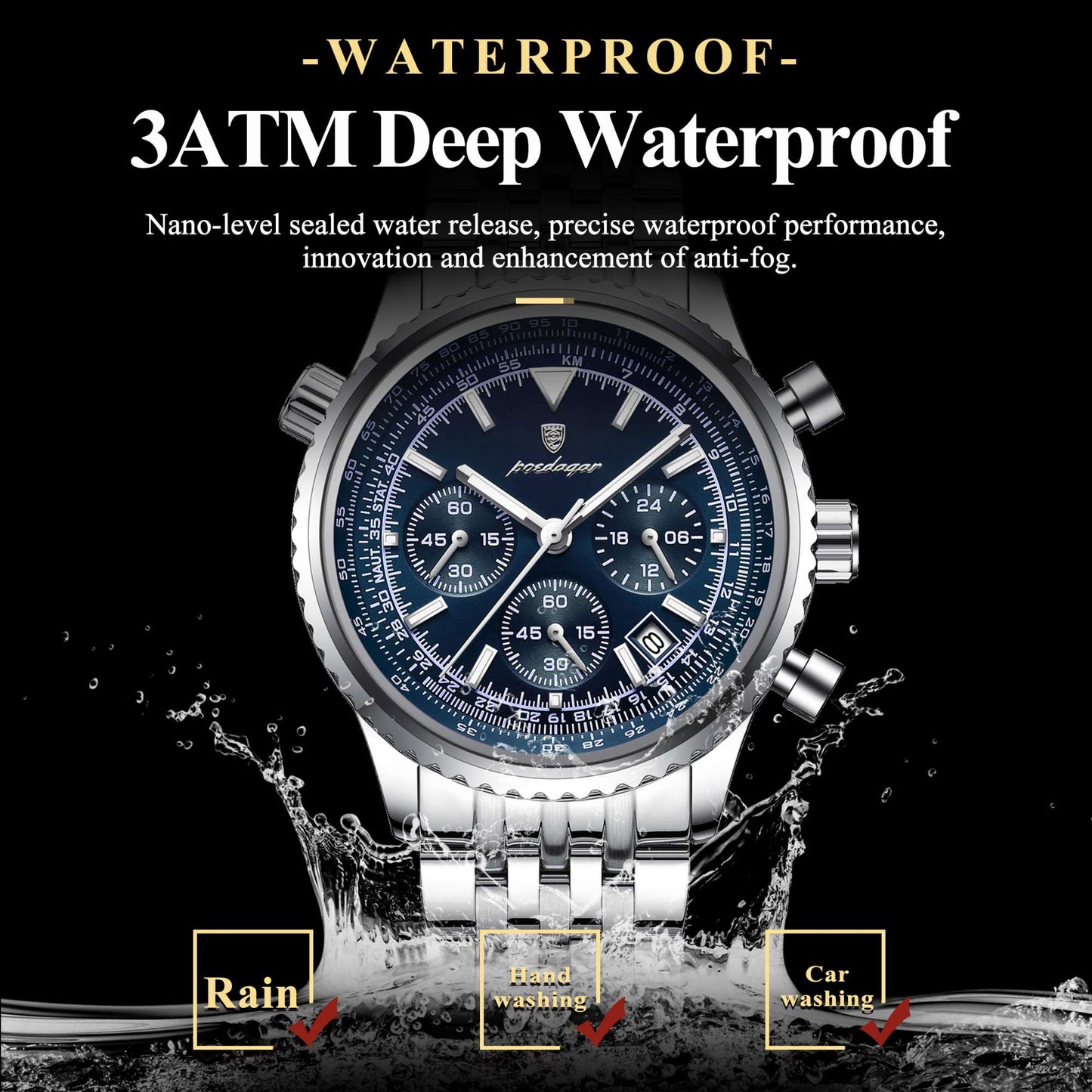 POEDAGAR Fashion Military Men's Watches Waterproof Luminous Date Chronograph Man Watch Stainless Steel Luxury Quartz Male Clock