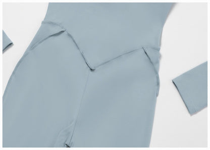 Women's Yoga Jumpsuit Long Sleeved Stand Collar Half Zip High-Intensity Workout One Piece Contrast Color Gym Fitness BodySuit