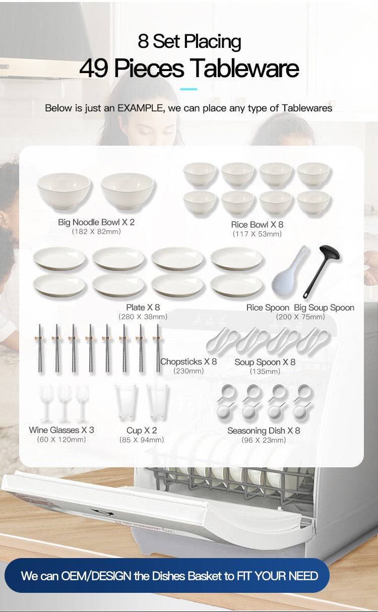 New Model 8 Sets Household Automatic Home Dish Washer Portable Smart Dishwasher for Kitchen OEM Q8