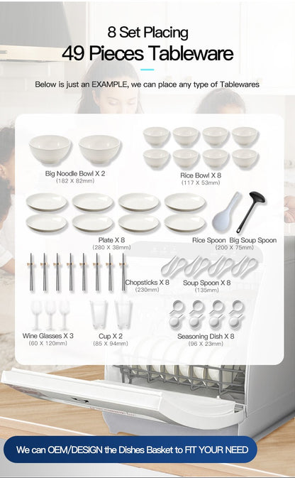 New Model 8 Sets Household Automatic Home Dish Washer Portable Smart Dishwasher for Kitchen OEM Q8