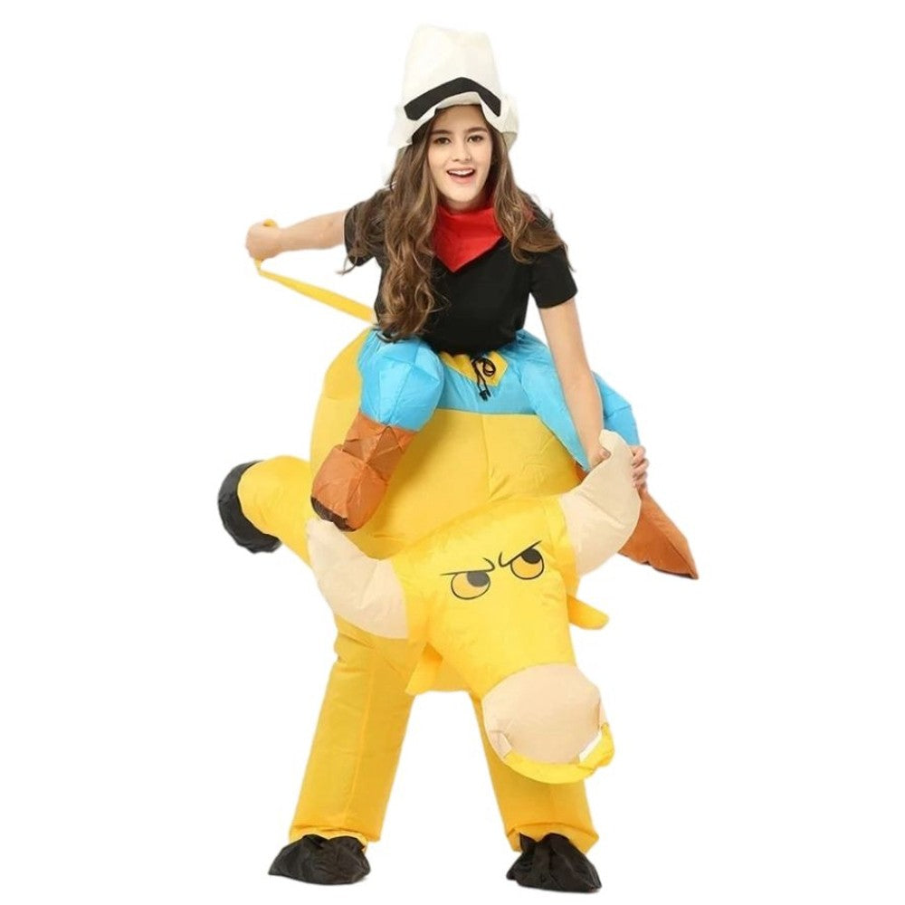 Inflatable Riding Bull Cowboy Costume Adult Funny Blow Up Rodeo Bull Outfit For Halloween Carnival Cosplay Party Dress Up