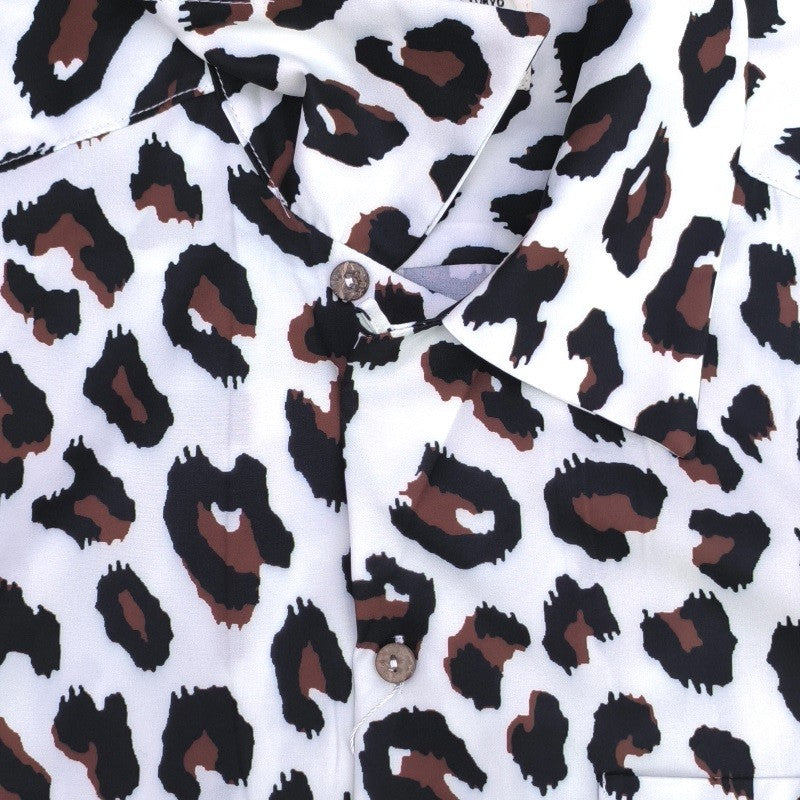 Pdmcms 23ss Gradient Leopard Print High Street Style Casual Handmade Silk Hawaiian Short Sleeved Shirt For Men