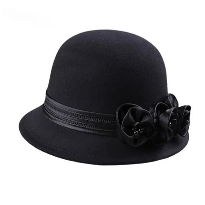 Autumn Winter NEW Wool Formal Hat Women’s  Hat Church Hat Fisherman Hat Rose Blossoms Pearl Elegant Fashion Versatile