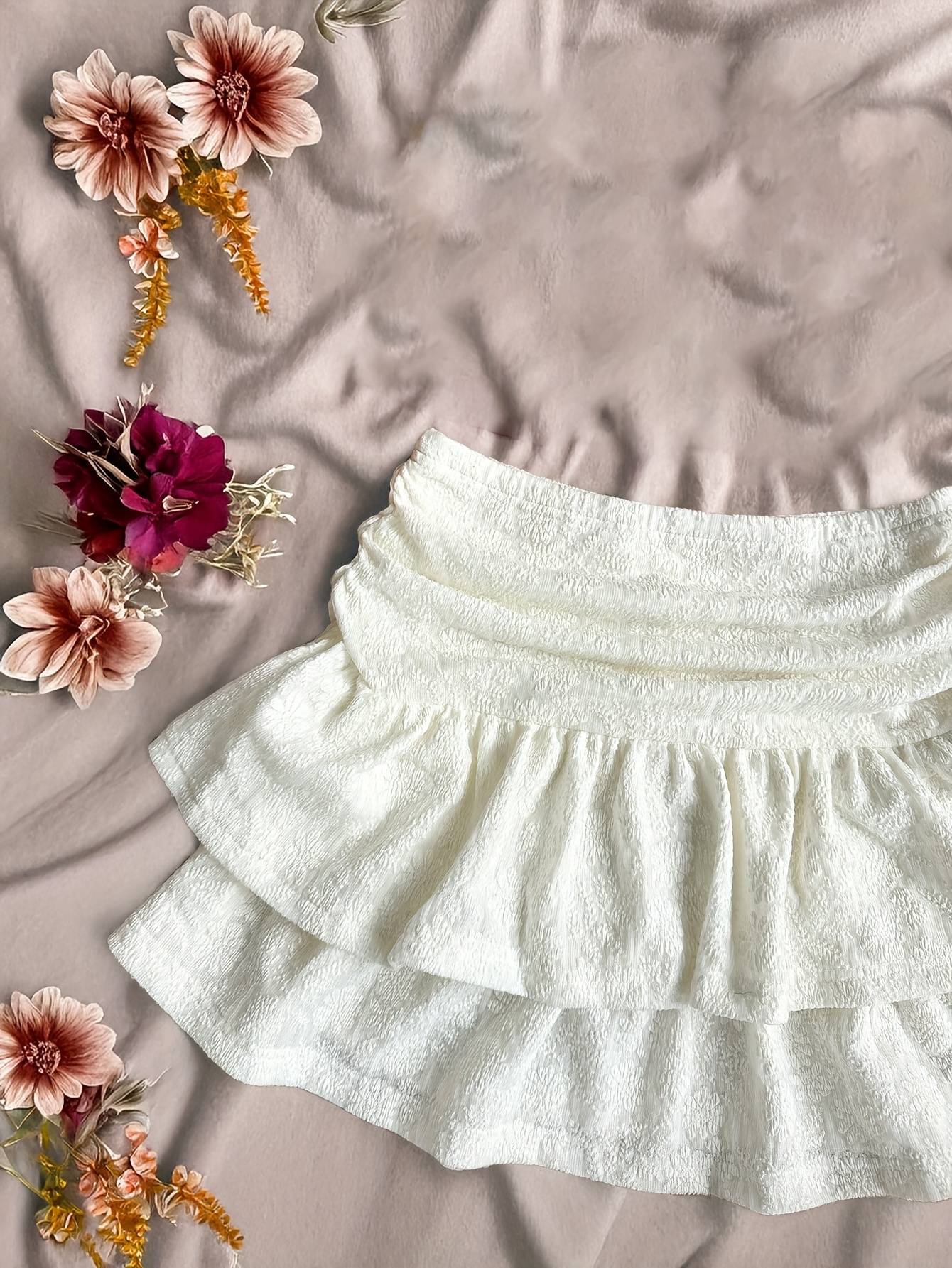 Women Kawaii Lolita Shorts Skirt 2025 Summer Ruffles Layered Patchwork High Waist Mini Skirts Girl Sweet White Pleated Skirt