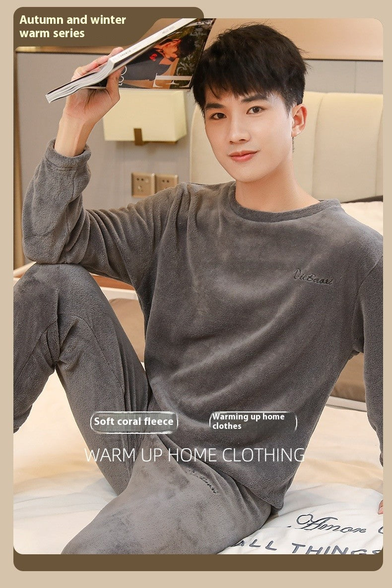 Pajamas Men's Women's Fall and Winter Coral Velvet Homewear Suit Thickened Padded Homewear Couples Large Size Winter Homewear