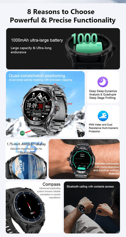 2025New GPS Sports Smart Watch  AMOLED Flashlight 950Mah Battery IP68 Waterproof Fitness Trackr BT Call Smartwatch For Men Women