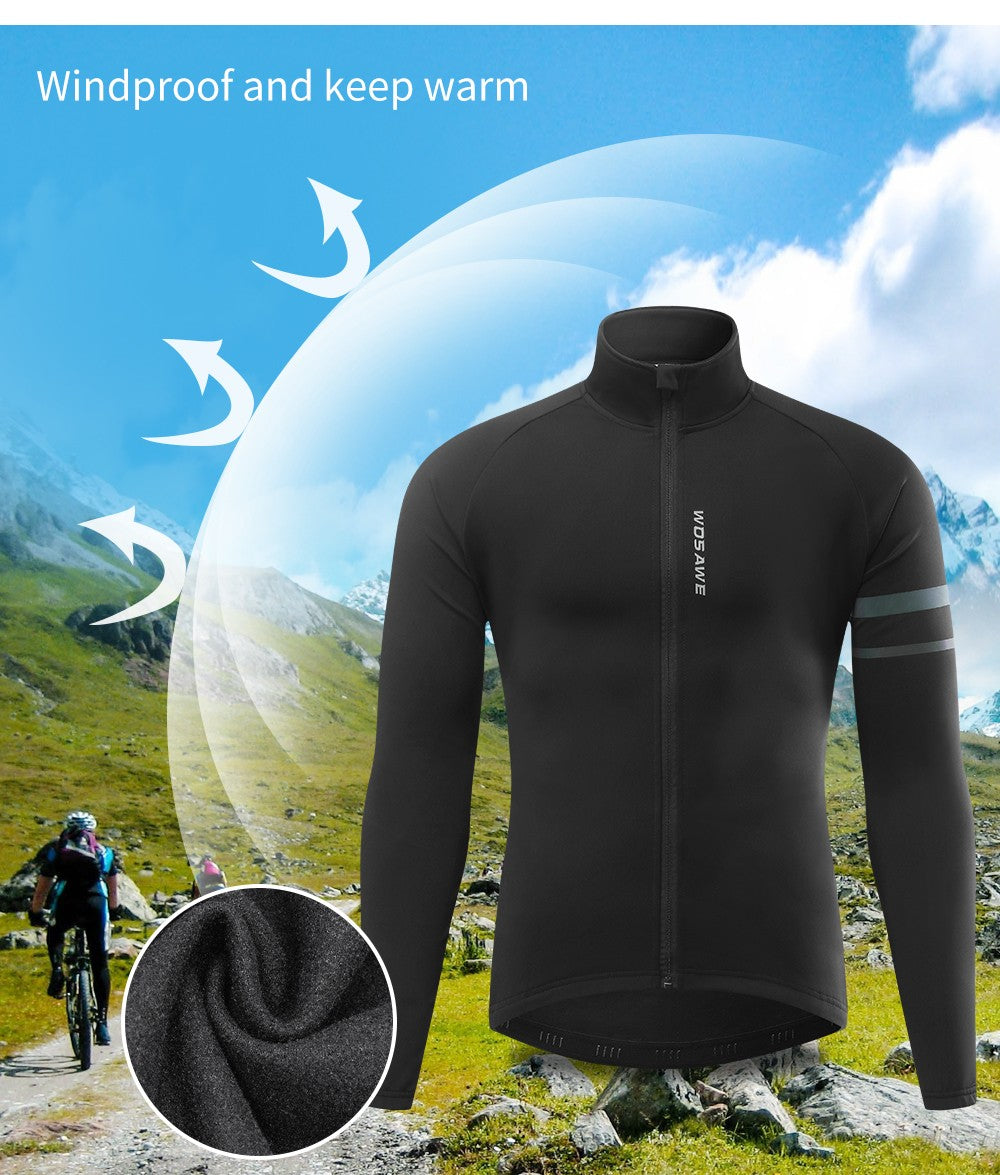 WOSAWE Men's Cycling Jersey Winter Thermal Long Sleeve Fleece MTB Cycling Jacket Bicycle Top Bike Clothing with 3 Rear Pockets