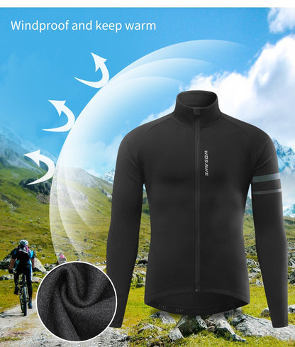 WOSAWE Men's Cycling Jersey Winter Thermal Long Sleeve Fleece MTB Cycling Jacket Bicycle Top Bike Clothing with 3 Rear Pockets