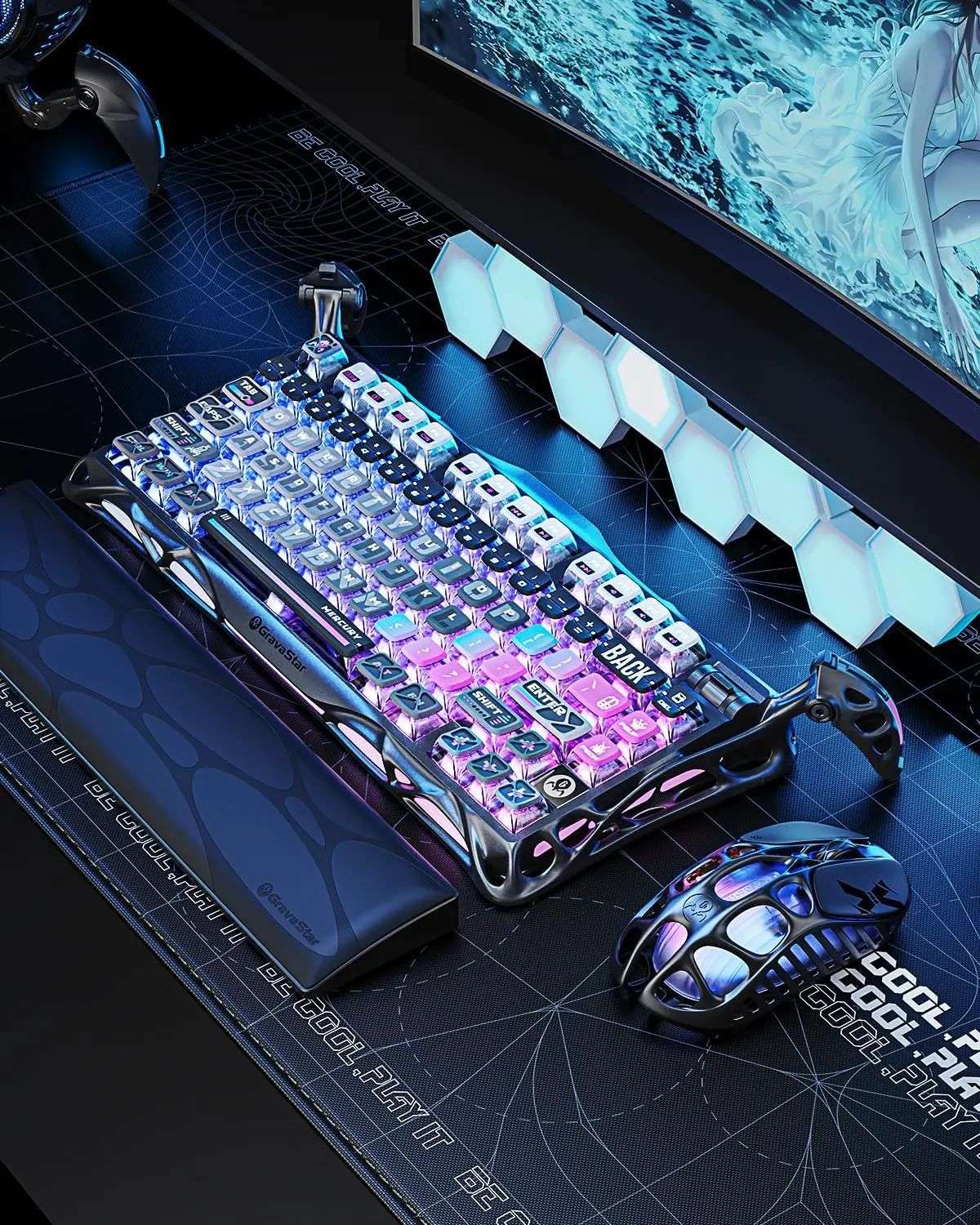 Teclado Mecânico Gravastar K1 Sem Fio Bluetooth em Liga de Alumínio Tri-Modo RGB Acessórios de PC para Jogos E-sports