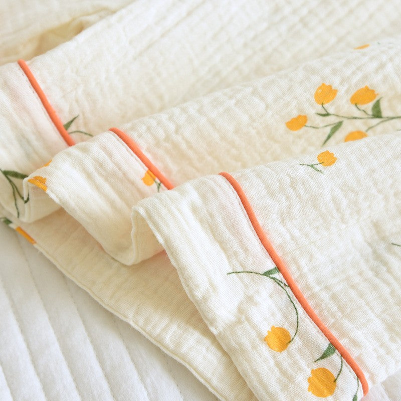 New summer women's cotton crepe three-piece short sleeve + shorts + trousers large size simple flower pajamas home service suit