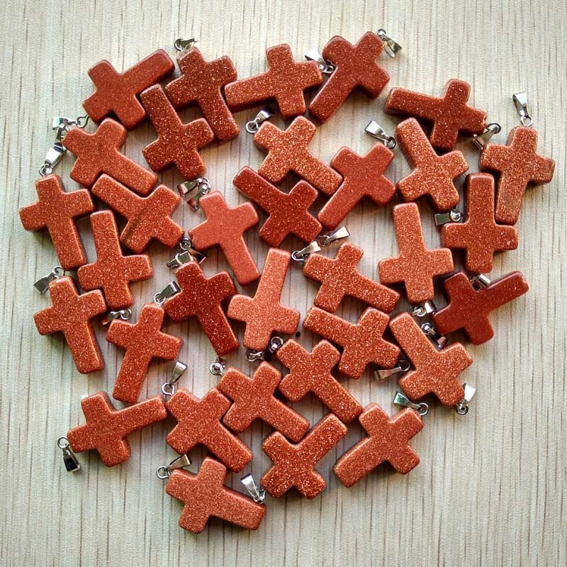 Wholesale 50pcs/lot Fashion Hot Sell Natural Stone Mixed Color Assort Cross Pendants Charms Fit Necklaces Jewelry Making