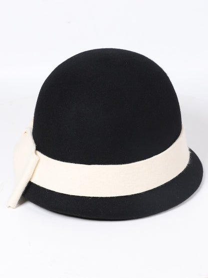 Chapéus de inverno luxuosos e elegantes de lã feltro para mulheres preto/branco com aba enrolada para casamento igreja coquetel chá de festa a rigor