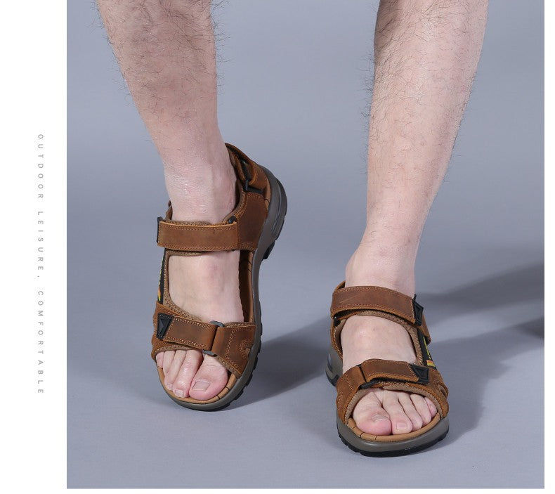 Fashion Men's Sandals Summer Soft Beach Flip Flop Comfortable Genuine Leather Sandals Outdoor Men Roman Sandals Size 46