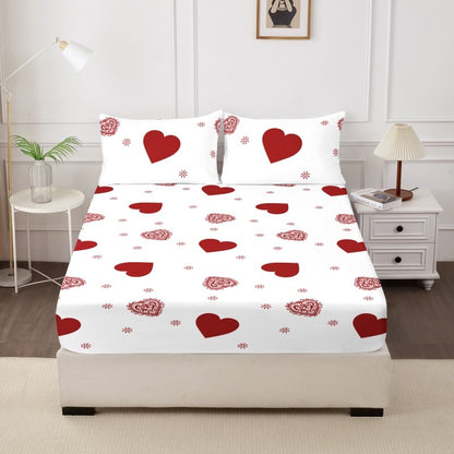 Love Theme Printed Brushed Queen Size Fitted sheet And Pillowcases Set Skin-friendly Bed Cover with Pillowcases For All Seasons