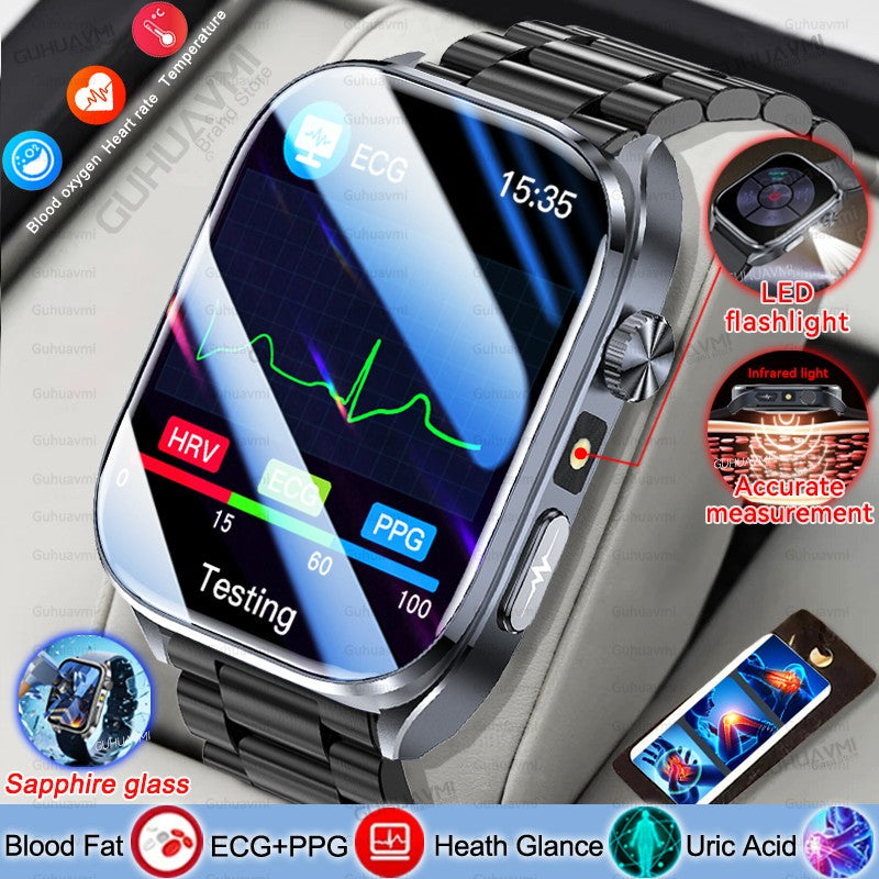 Smartwatches 2025: Novo ECG+PPG, relógio feminino e masculino, ácido úrico, pressão arterial, oxigênio no sangue, análise corporal, gordura corporal, chamadas BT, lanterna de LED.