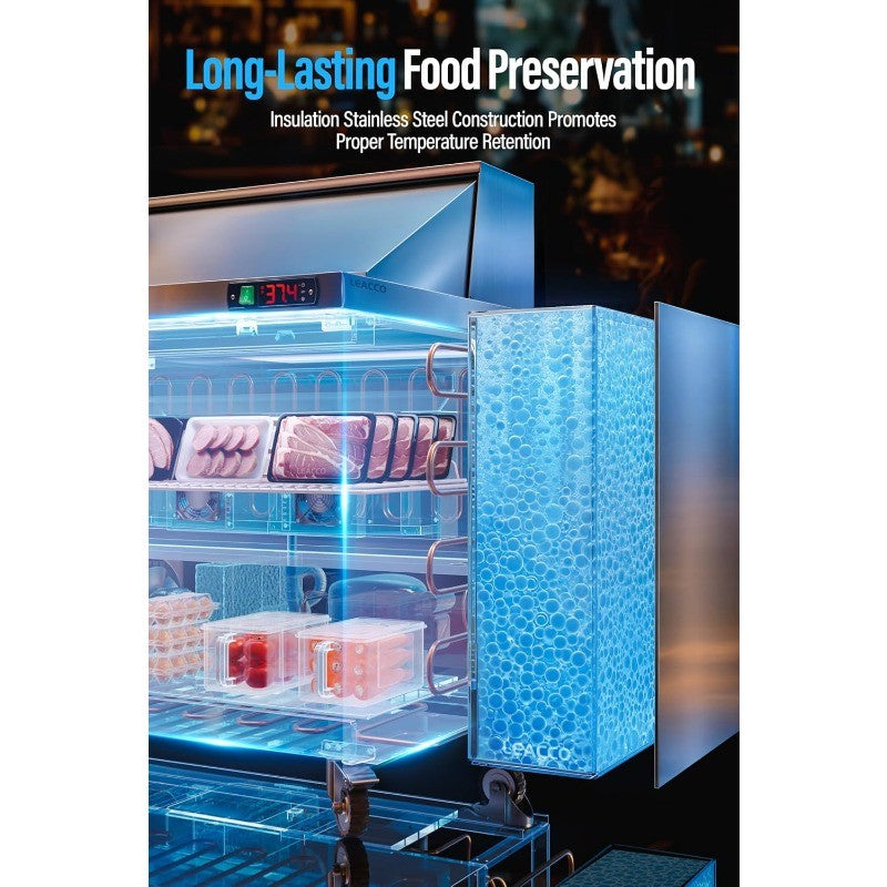 48" Refrigerated Prep Table, 18 Pan Commercial Salad & Sandwich Workstation with Storage