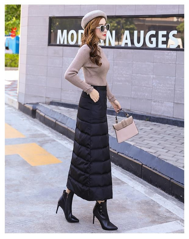 Saia de Algodão Quente de Inverno Grossa Feminina Outono Inverno Nova Saia de Algodão Para Baixo Calça Meia-Corpo 2025 Nova Saia de Inverno Vestido Longo
