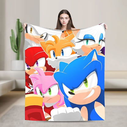 Manta Macia com Estampa de Pelúcia S-Sonic Retrô Desenho Animado Para Ar Livre Decorativa Flanela Cobertor de Cama