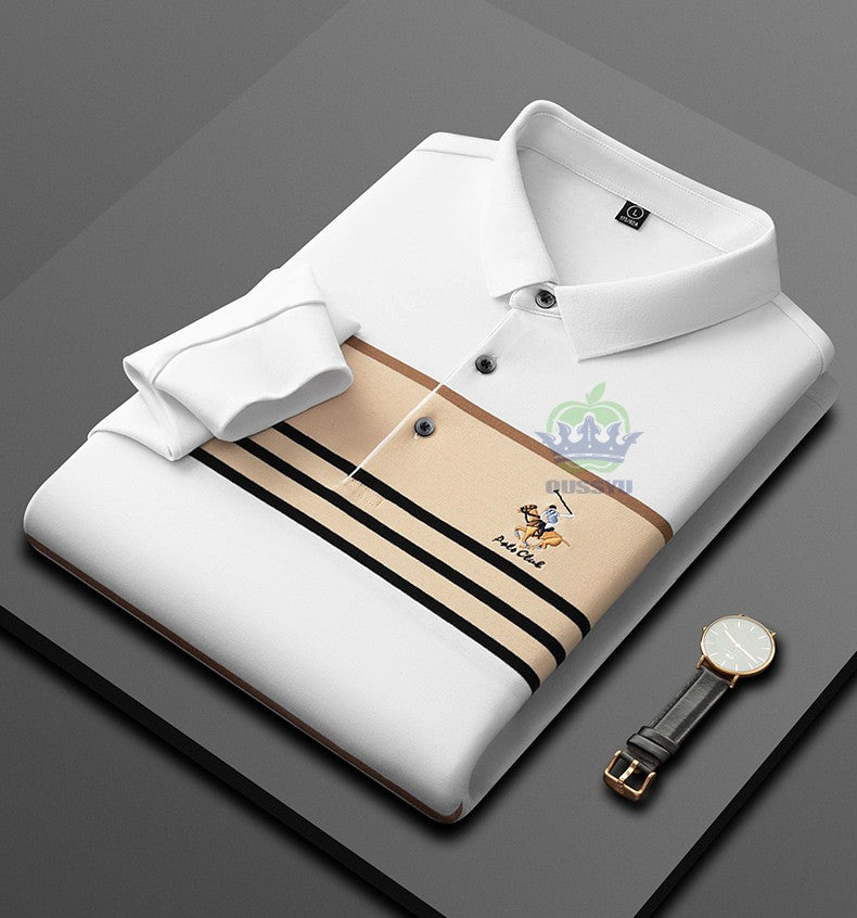 Luxury Embroidery Autumn Winter Men's Long-Sleeved Polo Shirt 100%Cotton Hip-Hop Harajuku Lapel Full-Sleeved polo Tops Male 3XL