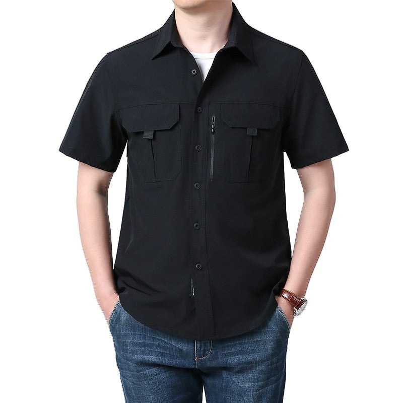 Men's Breathable Short Sleeve Shirt Men Casual Tactical Cargo Shirts Summer Quick Dry Hiking Work Shirts for Man Short-sleeved
