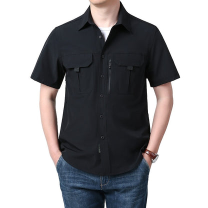 Men's Breathable Short Sleeve Shirt Men Casual Tactical Cargo Shirts Summer Quick Dry Hiking Work Shirts for Man Short-sleeved