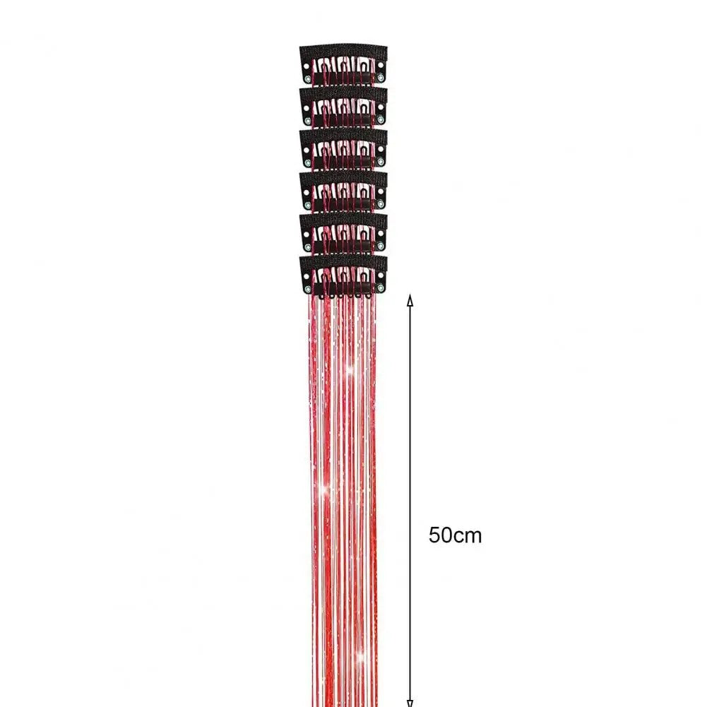 6 peças de extensões de cabelo brilhantes de 50 cm, extensões de cabelo sintéticas, presilhas de cabelo para trançar, chapéus femininos