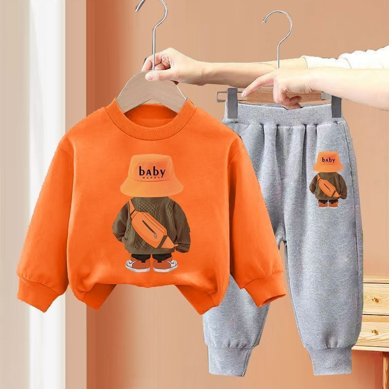 Roupas Infantis Meninos e Meninas Outono Manga Comprida Top e Calça Conjuntos de 2 Peças Crianças Menino e Menina Agasalho Esportivo Estampado de Urso