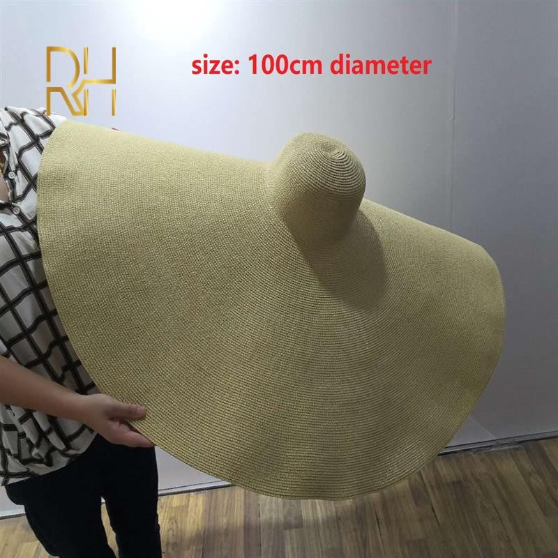 Big Beach Sun Straw Hat 30 40cm Brim 80 100cm Diameter Women Round Protect Travel Holiday Caps Foldable Super Large Straw Hat