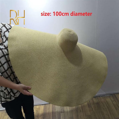 Big Beach Sun Straw Hat 30 40cm Brim 80 100cm Diameter Women Round Protect Travel Holiday Caps Foldable Super Large Straw Hat
