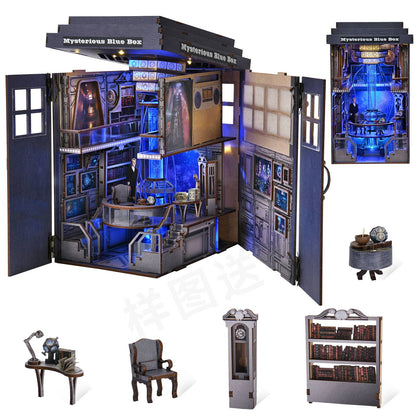 Kit Faça Você Mesmo "Cantinho do Livro" Livraria Cabine Telefônica Misteriosa, Casa de Bonecas de Madeira com Luz, Estante de Livros em Miniatura, Quebra-Cabeça 3D, Decoração para Presente