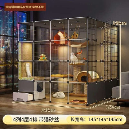 Super Grandes Gaiolas de Gatos com Espaço Livre Casa para Animais de Estimação Interna Villa para Gatos com Caixa de Areia Integrada Gabinete Nórdico Multi-Camadas para Gatos