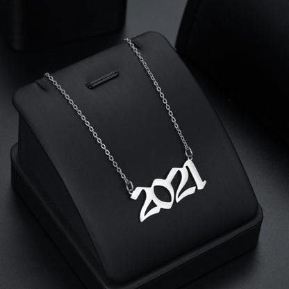 Colares de Aço Inoxidável 1980-2021 Ano de Nascimento para Mulheres e Homens Gargantilha com Número de Data Pingente de Joias Presente Comemorativo