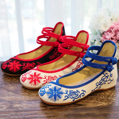 Veowalk Sunflower Embroidered Women Canvas Ballet Flats Ankle Strap Ladies Casual Cotton Chinese Embroidery Ballerina Shoes
