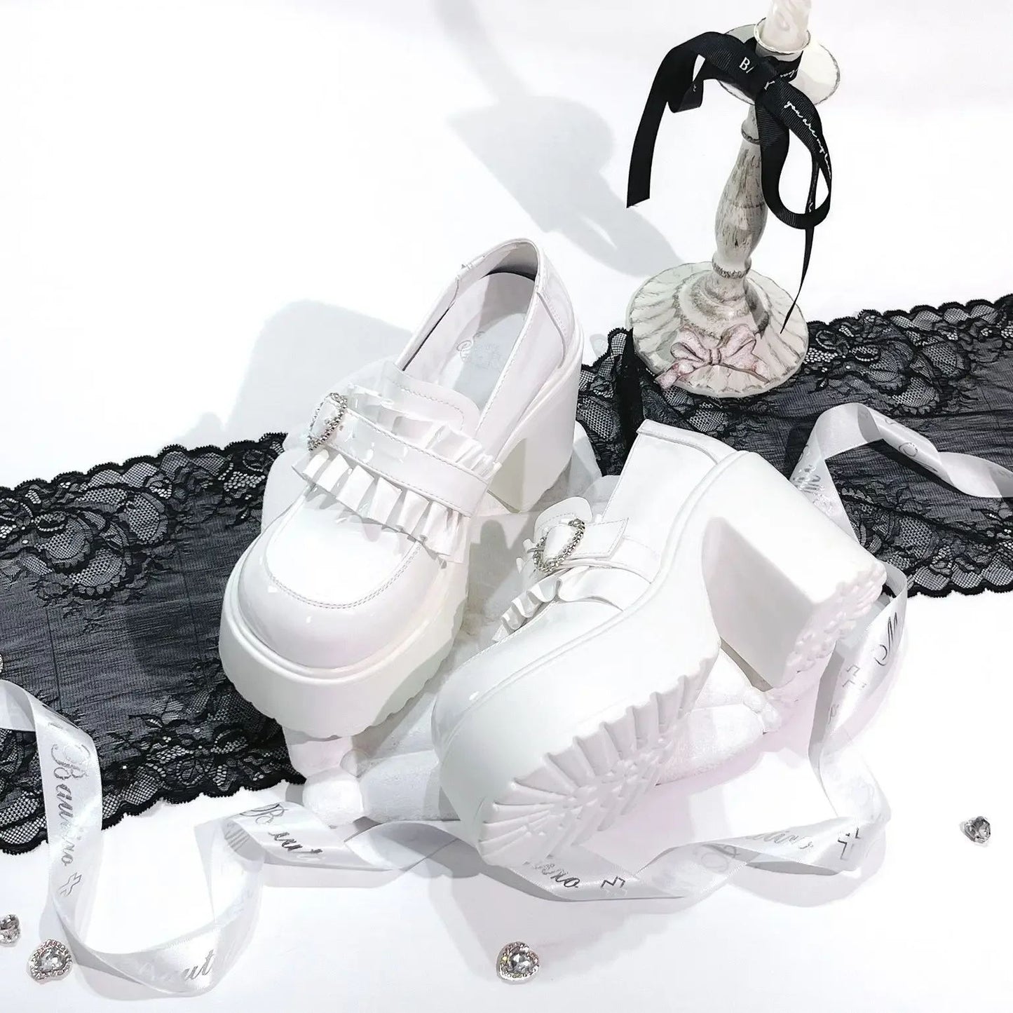 2025 Summer Sweet Bow Mary Janes: Women's Lolita Thick-soled Shoes, Block Heel, High Heel, Sweet-cool Style Leather Shoes