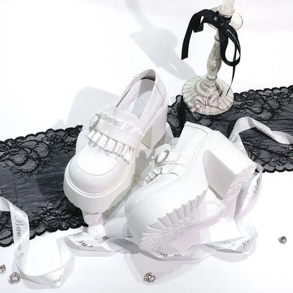 2025 Summer Sweet Bow Mary Janes: Women's Lolita Thick-soled Shoes, Block Heel, High Heel, Sweet-cool Style Leather Shoes