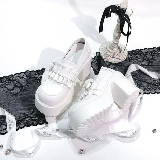2025 Summer Sweet Bow Mary Janes: Women's Lolita Thick-soled Shoes, Block Heel, High Heel, Sweet-cool Style Leather Shoes