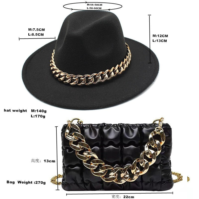 Conjuntos de 2 Peças para Mulheres com Bolsa Grande e Corrente, Chapéu Fedora, Moda 2022, Luxo, Festa, Casamento, Chapéu de Jazz ?????