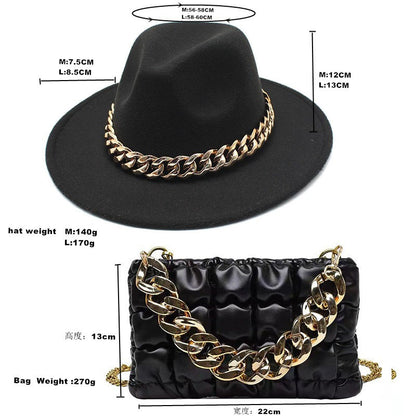 Conjuntos de 2 Peças para Mulheres com Bolsa Grande e Corrente, Chapéu Fedora, Moda 2022, Luxo, Festa, Casamento, Chapéu de Jazz ?????