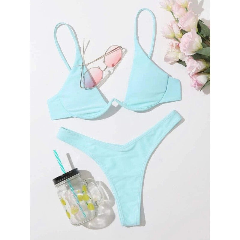 Split Bikini Push Up Swimsuit Women Sexy Triangle High Cut Thong Bikini Set Summer 2025 New Beach Vacation Bathing Suit 2 Piece