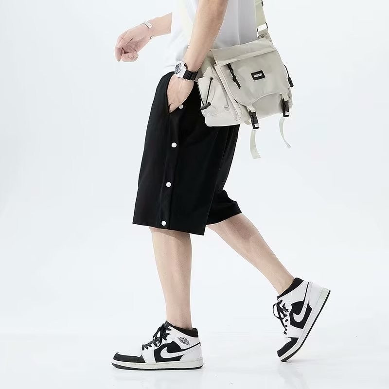 Shorts totalmente abertos para homens no verão em estilo coreano, use calças soltas casuais esportivas de 5 pontos para casais