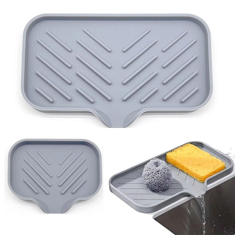 1/2pcs Kitchen Sink Silicone Tray With Drain Soap Sponge Storage Holder Countertop Sink Scrubber Brush Soap Storage Rack