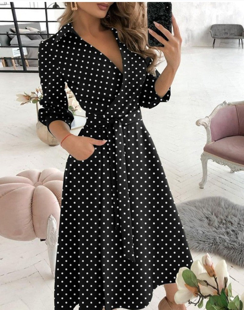 Spring Autumn Fashion Office Ruched Dress Long-sleeved V-neck Red Black Blue Bag Hip Dress Women's Clothing Dress for Women