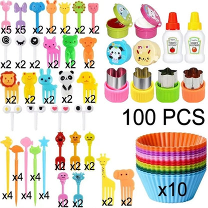 Garfo de Frutas Mini de 48-104 Peças Para Crianças Garfos Fofos de Lanche Palitos de Dente Acessórios de Caixa de Bento Divisórias de Silicone Para Lancheira