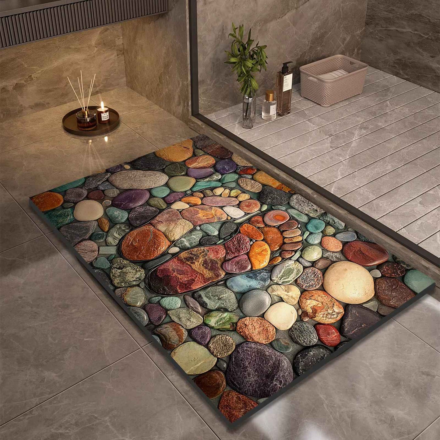 Stone Design Diatomite Bath Mat Bathroom Non-slip Shower Foot Mats Absorbent Quick Dry Toilet Rugs Carpet Doormat Washable