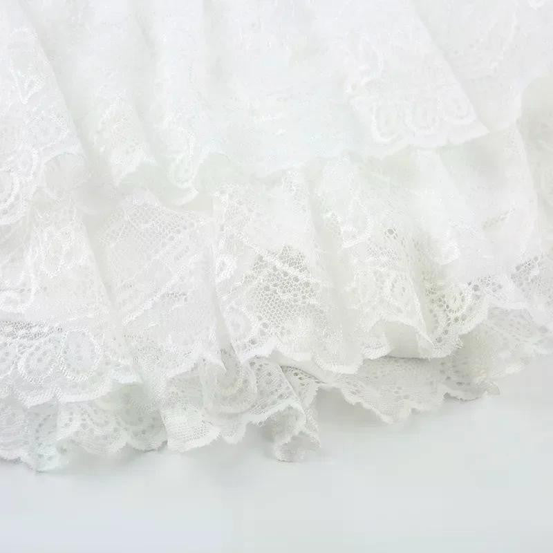 Lace Tulle Skirt A-line Miniskirt Black Solid Low Waist Tiered Lace Shorts Skirts Womens White Fairycore Micro Boho Skirt