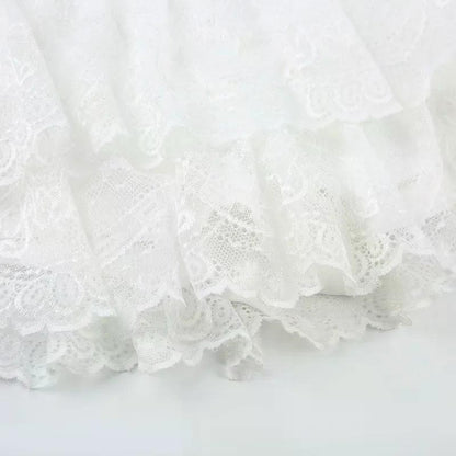 Lace Tulle Skirt A-line Miniskirt Black Solid Low Waist Tiered Lace Shorts Skirts Womens White Fairycore Micro Boho Skirt